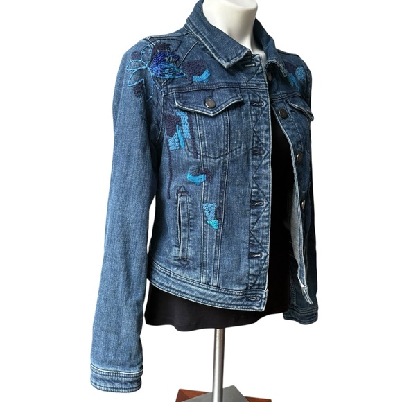 Anthropologie Pilcro Beaded Embroidered Denim Jacket, Sz M - Picture 3 of 14